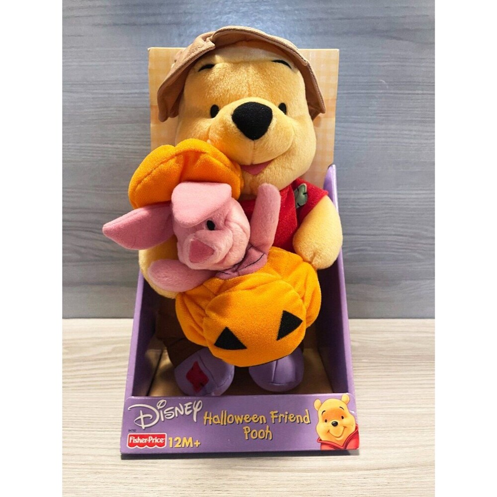 Disney Halloween Friend Pooh & Piglet Plush Fisher-Price Pumpkin Vintage NIB